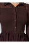 Brown Solid Ruched Detail Shirt Maxi Dress with Long Sleeves - 4