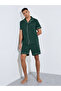 Dark Green Solid Contrast Trims Shirt and Shorts Pyjama Set - 2