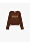 Cotton Ribbed Long Sleeve Crew Neck Printed T-Shirt