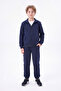 Boy's 3 Thread Plain Basic Zippered Stand Collar Double Pocket 2-Piece Tracksuit Set 4 Pieces - 3