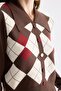 Women's Square Patterned Ornamental Buttoned Knitwear Sweater 15328 Brown - 2