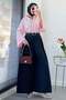 Premium Pleated Belted Poplin Skirt Trousers - Navy Blue - 5