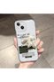 iPhone 13 Compatible Transparent Silicone Case Minimal White Rose Text Pattern Anti-Shock Phone Case with Camera Protection - 2