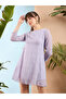 Lilac Ditsy Floral A-Line Mini Dress with 3/4 Sleeves