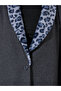 Charcoal Wool-Like Abaya with Leopard Print Faux Fur Collar - 4