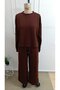 Women's Long Sleeve Crew Neck Stripe Detailed Viscose Two-Thread Blouse and Trousers Two-Piece Set - 5