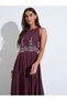 Burgundy Embroidered Sleeveless A-Line Midi Dress - 2