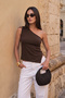 Women's Knitwear One-Shoulder Side Slit Blouse Brown 27W3052 - 4