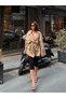 Women's Beige Double Button Oversized Short Trench Coat with Tie Detail