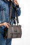 Women's Gray Canvas Shoulder Bag - 6