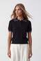Women's Black Polo Collar Buttoned Knitwear Blouse Alc-X15771