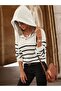 Sçlk Women's Striped Hooded Button Detailed Loose Knit Sweater