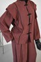 Women's Stripe Detailed High Collar Chinese Buttoned Suit in Burgundy - 5