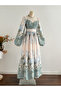 Paisley Print Long Sleeve A-Line Maxi Dress - 3