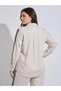 Plus Size Off White Long Sleeves Relaxed Fit Shirt with Side Stripe - 5