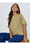 Khaki Solid Boat Neck Oversized T-Shirt