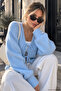 Women's Blue Knitwear Tie-Up Balloon Sleeve Cardigan - 3