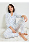 Collared Tropical Print Pajama Set with Long Sleeve