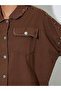 Brown Studded Oversized Denim Shirt with Frayed Edge - 4