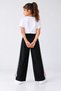 Girl's Wide Leg Sweatpants with Lace Stripes on the Sides and Pink Bow Detail - 3