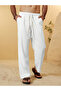 White Casual Trousers with Drawstring - 4