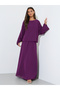 Purple Solid Chiffon Long Sleeves Top and Pleated A-Line Maxi Skirt Set