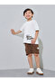 Boys White Graphic Print T-Shirt and Brown Cargo Shorts Set