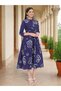 Blue Cotton Floral Print Tiered Midi Dress - 5
