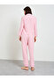 Pink Striped Polyester Pajama Set with Long Sleeves - 5