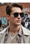 Grey Geometric Aviator Sunglasses - 2