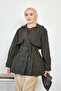 Women's Double-Sided Aler Detailed Lined Short Trench Coat Emerald Green - 2