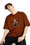 Deer Printed - Premium Fabric Oversize Men's T-Shirt Brown - 2