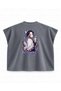 Demon Slayer Shinobu Kocho Butterfly Portrait Printed Boxy Oversize Sleeveless T-Shirt - Anthracite - 2