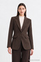 Single Button Suede Blazer with Flap Pockets and Flap Pockets Brown Jacket 0070