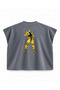 Jojo Dio Brando the World Posture Printed Boxy Oversize Sleeveless T-Shirt - Anthracite - 2