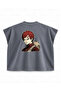 Naruto Gaara Sand Portrait Printed Boxy Oversize Sleeveless T-Shirt - Anthracite - 2