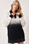 Women's Ecru Black Patterned Knitwear Sweater Polo Collar Buttoned Long Sleeve Stylish Knit Sweater - 5