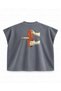 Halter Plaque Printed Boxy Oversize Sleeveless Fitness T-Shirt - Anthracite - 2