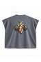 Halter and Heart Printed Boxy Oversize Sleeveless Fitness T-Shirt - Anthracite - 2
