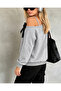 Women's Boat Neck Sweatshirt with Bow and Sleeve Strap Detail - 4