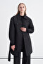 Belted Patterned Long Black Jacket 0206