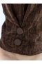 Plus Size High Waist Elastic Velvet Textured Women's Trousers with Pockets and Buttoned Leg Detail - 6