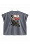Back Training Printed Boxy Oversize Sleeveless Fitness T-Shirt - Anthracite - 2