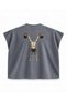 Shoulder Press Printed Boxy Oversize Sleeveless Fitness T-Shirt - Anthracite - 2