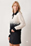Women's Ecru Black Patterned Knitwear Sweater Polo Collar Buttoned Long Sleeve Stylish Knit Sweater - 7