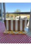 Beige Striped Linen Fabric Pencil Case - Makeup Bag - Pencil Case - 4