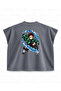 Demon Slayer Tanjiro Kamado Water Splash Printed Boxy Oversize Sleeveless T-Shirt - Anthracite - 2