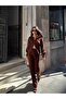 Women's Brown Double Zipper Top and Bottom Knitwear Set - 3