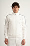 Stripe Agp 4 Full Length Zippered Men's Jacket with Stripe Detail and Stand Collar White