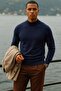 Men's High-Neck Casual Navy Blue Knit Sweater - 3